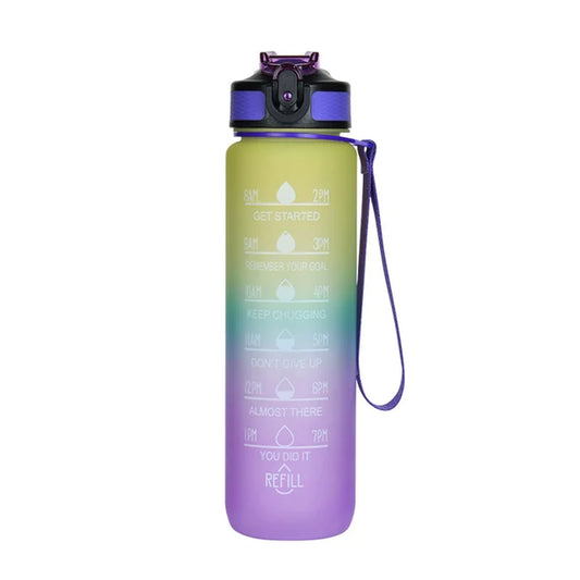 1000ML Water Bottle with Time Marker Frosted Gradient Portable Carrying Handle Suitable for Gym Camping Outdoor Bottles BPA Free
